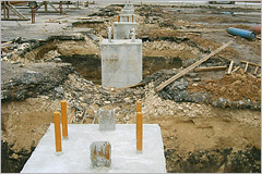 3. Создание других столбчатых фундаментов («стаканов»), шаг 6 метров.